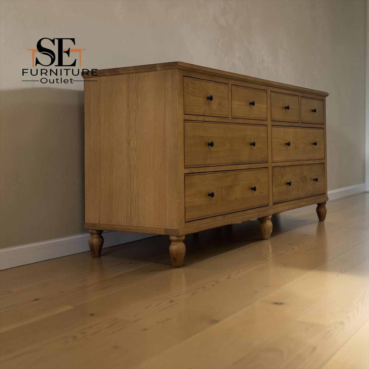 Solid Oak & Oak Veneer 8 Drawer Wide Chest, Elkstone Mellow Oak Range RRP £999