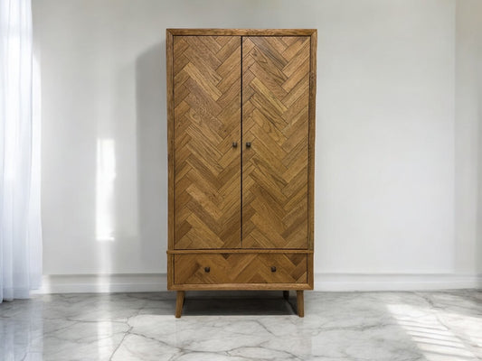 Oak Furnitureland Brushed & Glazed Solid Oak Double Wardrobe Parquet Range RRP £949