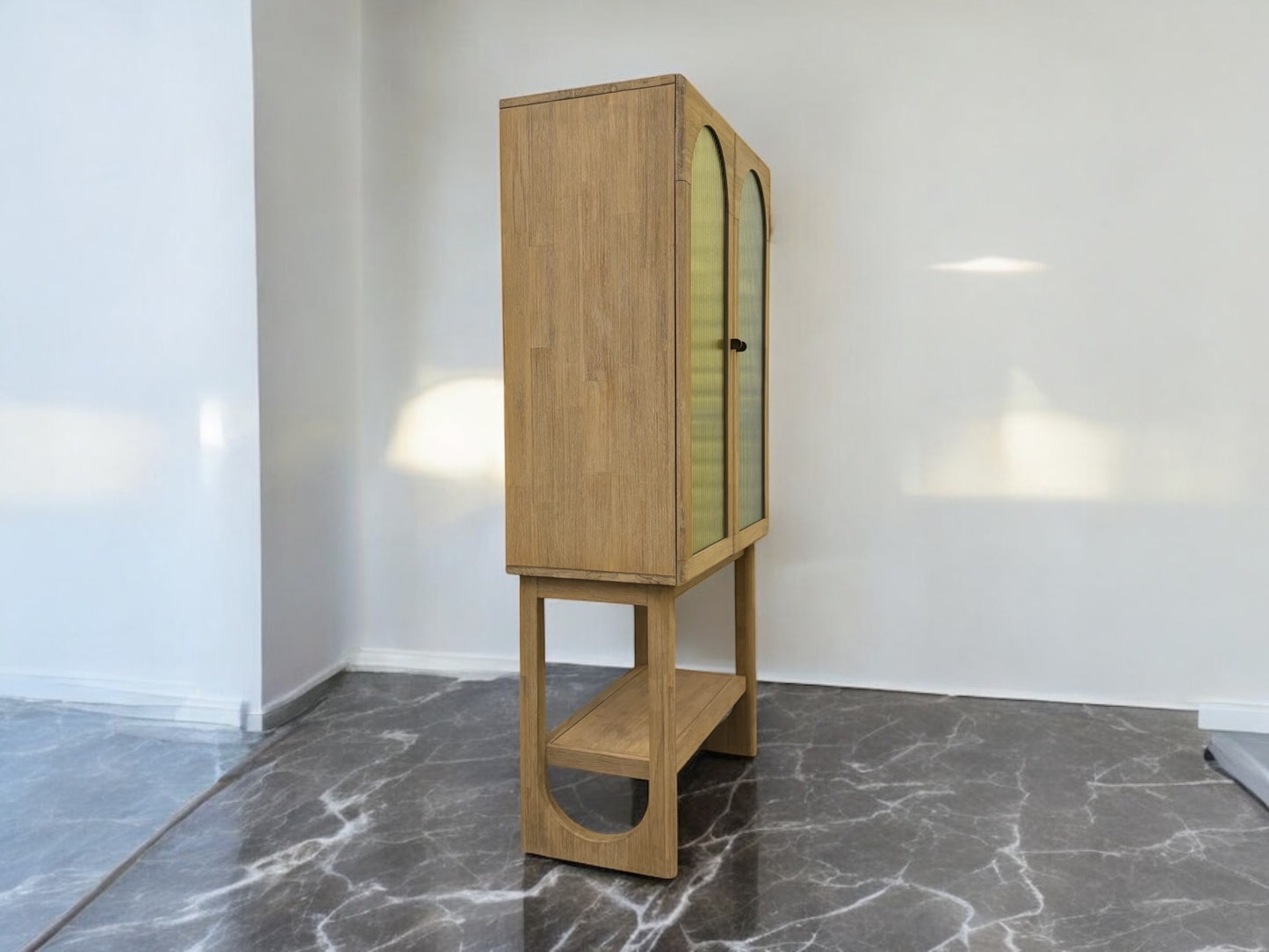 Solid Hardwood Display/Drinks Cabinet with Glass Panel Doors (No Veneer, MDF Or Chipboard Used)