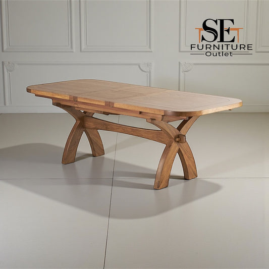 Rustic Solid Oak Extending Dining Table, 10 to 12 Seater Hercules Range From Oak Furnitureland RRP £1099