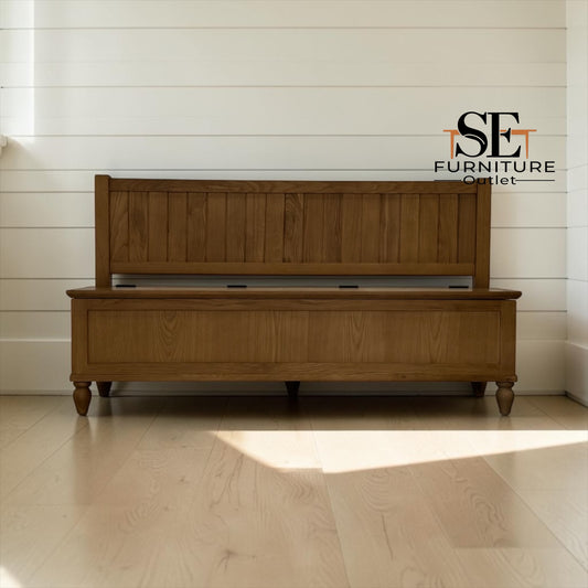 Solid Oak & Oak Veneer Monks Bench with Storage, Elkstone Mellow Oak Range RRP £699