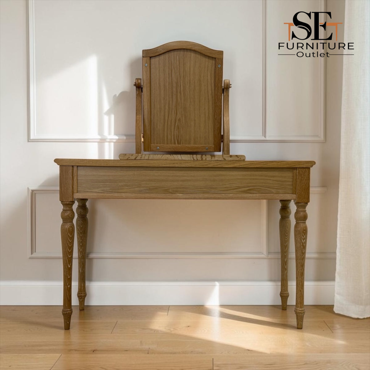 Whitewashed Finish Solid Oak & Oak Veneer Dressing Table with Mirror RRP £649
