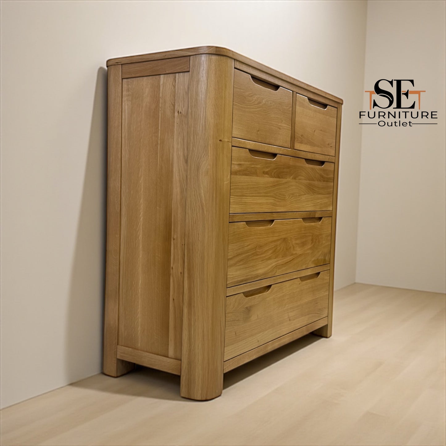 Natural Solid Oak 5 Drawer Chest of Drawers, Romsey Range From Oak Furnitureland RRP £599