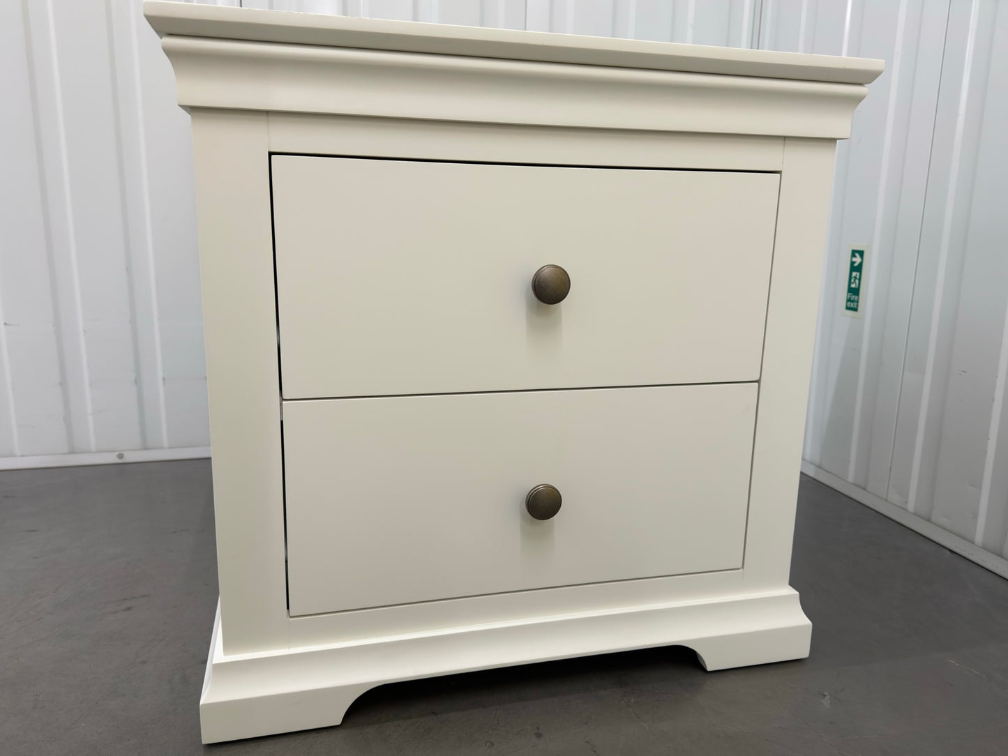 Solid Wood Frame & Warm White Painted 2 Large Drawer Bedside Table RRP £275