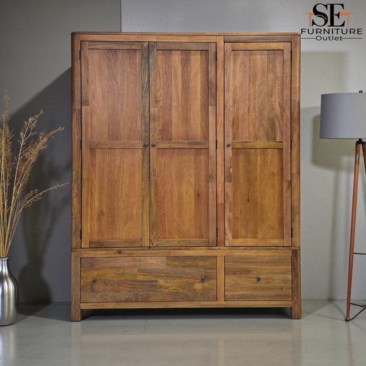 Natural Solid Mango Wood Triple Wardrobe Noah Range From Oak Furnitureland RRP £1699