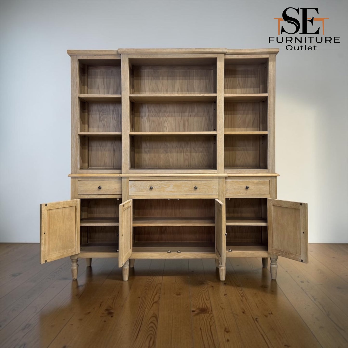 Grey-toned Limewash Finished Oak and High-Quality Oak Veneer Grand Dresser, Camille Range, RRP £2400