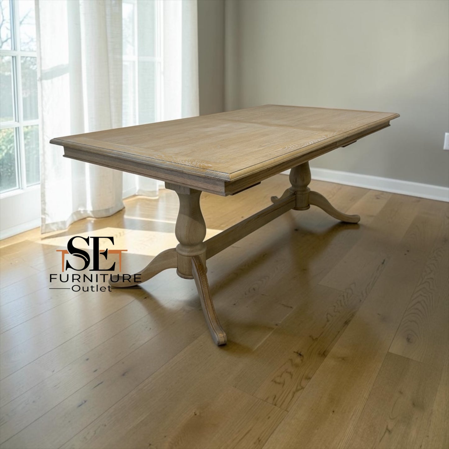 Solid Oak & Quality Oak Veneer 6-10 Seater Extending Dining Table with Limewashed Finish, Camille Range RRP £1500