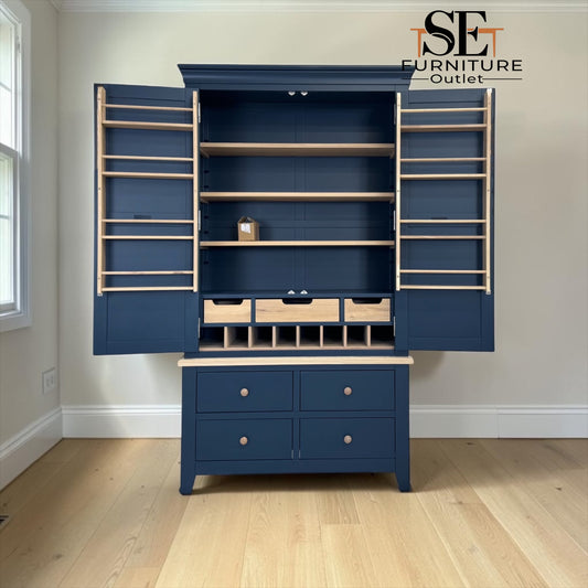 Oak & Solid Wood Frames Double Larder, Chester Midnight Blue Range RRP £1499