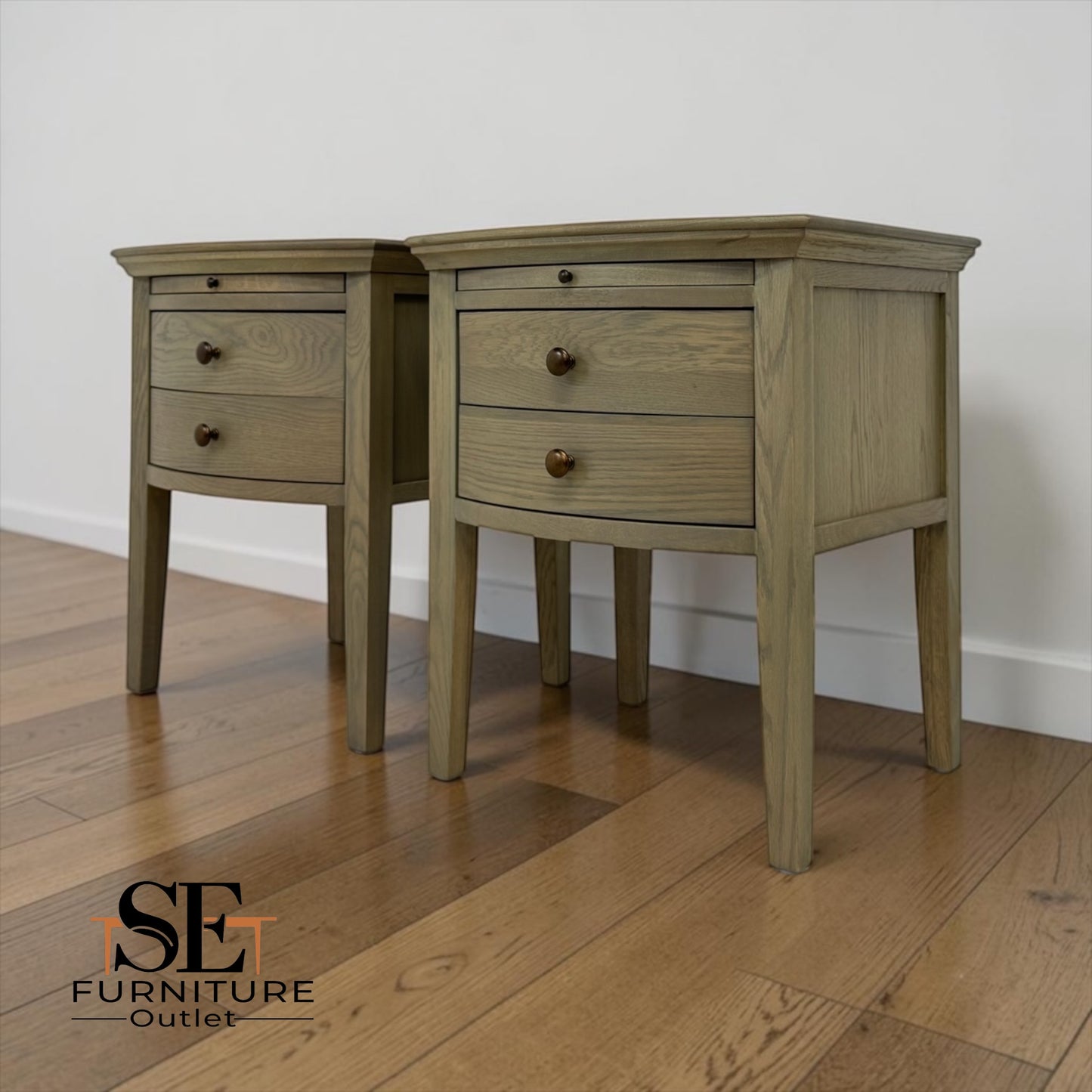 Set of 2 Solid Oak & Quality Oak Veneer Sides Bedside Tables from the Winchcombe Smoked Oak Range RRP £650