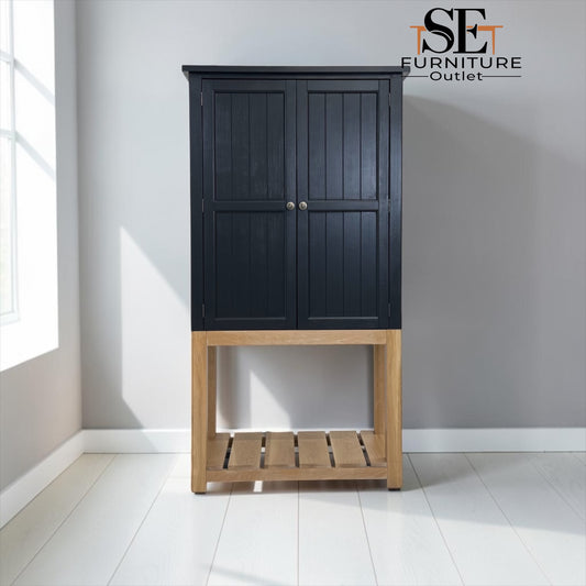 Solid Wood Modern Cupboard in Farmhouse Style, Dusky Black RRP £989