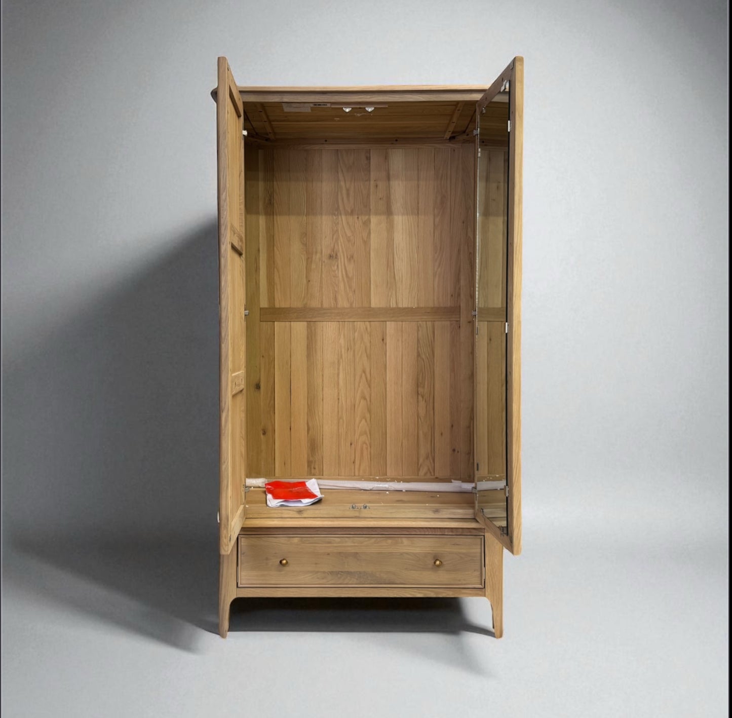 Light Natural Solid Oak Double Wardrobe with Full Sized Mirror, Newton Range From Oak Furnitureland RRP £999