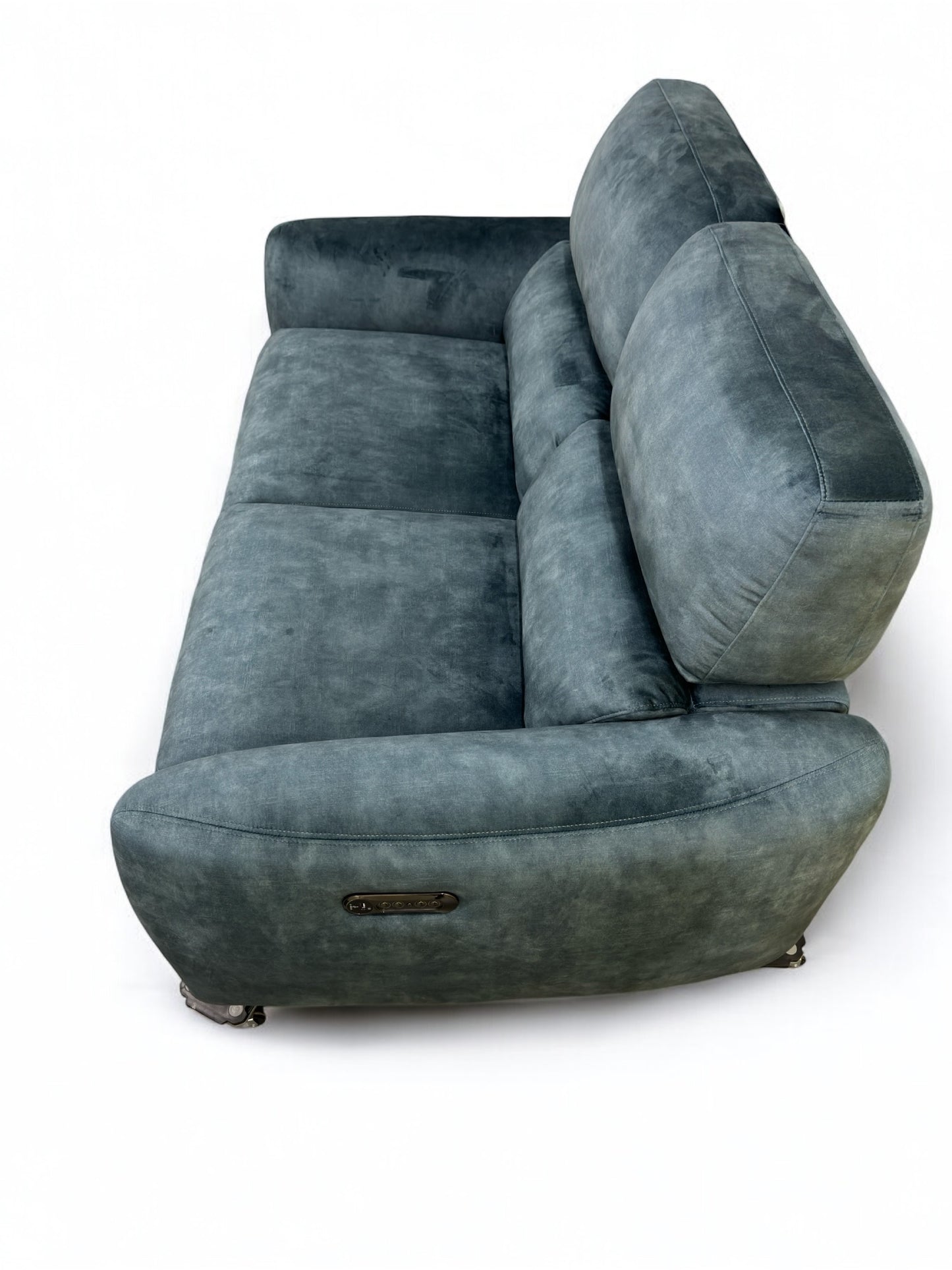 Oak Furnitureland Descent Blue Fabric 2 Seater Electric Recliner Sofa with Power Headrest Juliette Range RRP £1599