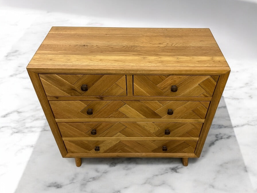 Brushed & Glazed Solid Oak Chest of Drawers Parquet Range