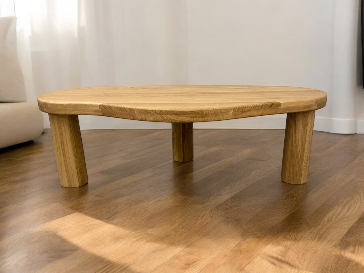 Solid Oak Coffee Table Featuring a Live Edge Design and Sturdy, Chunky Legs RRP £549