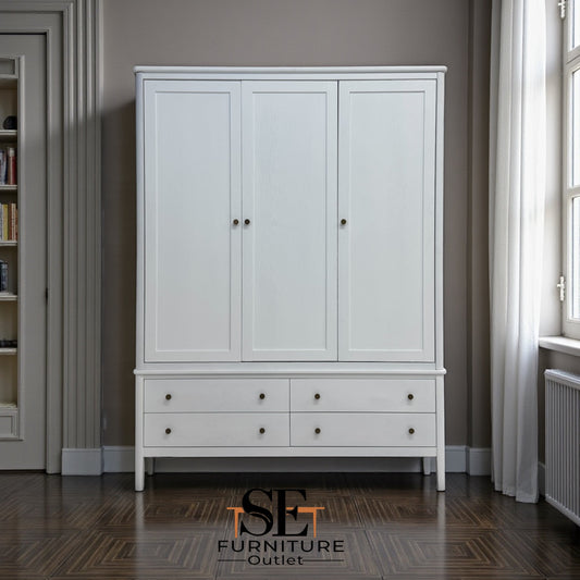 Solid Wood Top & Frames Triple Wardrobe, White Wash Finished Berkley Range RRP £1199