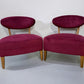 Pair Of Crimson Velvet Fabric Casual Chairs With Solid Oak Frame