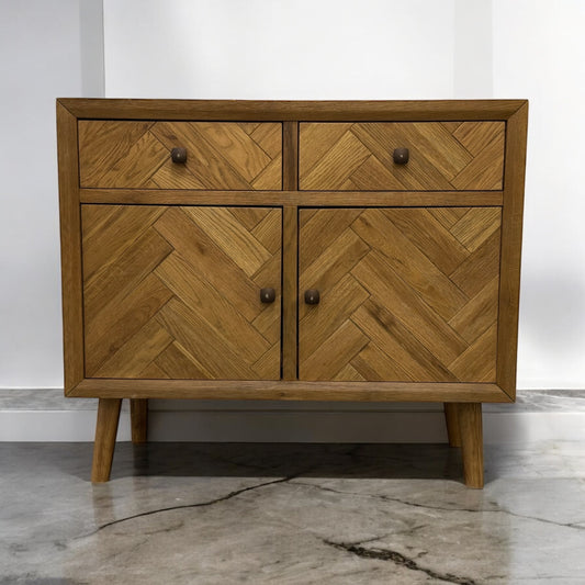 Brushed & Glazed Solid Oak  Small Sideboard Parquet Range From Oak Furnitureland RRP £549