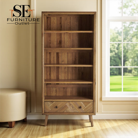 Brushed & Glazed Solid Oak Tall Bookcase, Parquet Range From Oak Furnitureland RRP £649