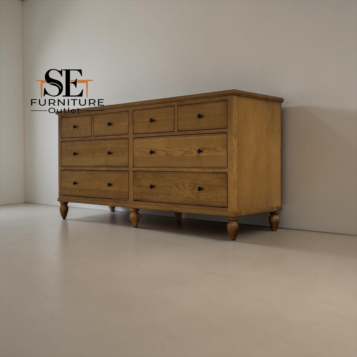 Solid Oak & Oak Veneer 8 Drawer Wide Chest, Elkstone Mellow Oak Range RRP £999