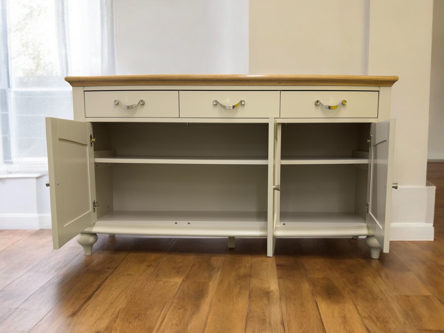 Bentleys Pale Oak Top & Painted Bow Fronted Sideboard RRP £1199