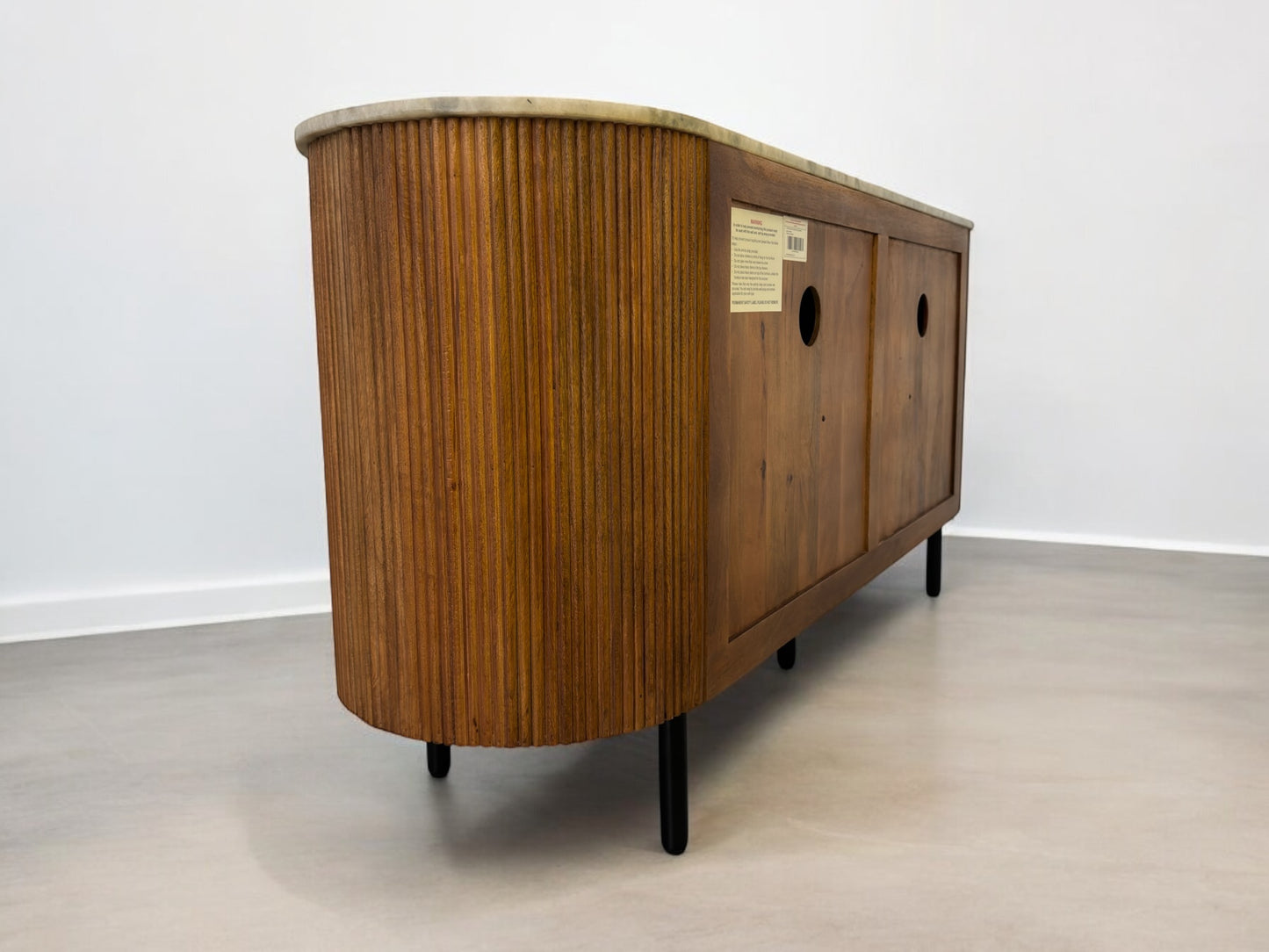 SOLID MANGO WOOD & LUXURIOUS WHITE & GREY MOTTLED MARBLE TOPPED LARGE SIDEBOARD