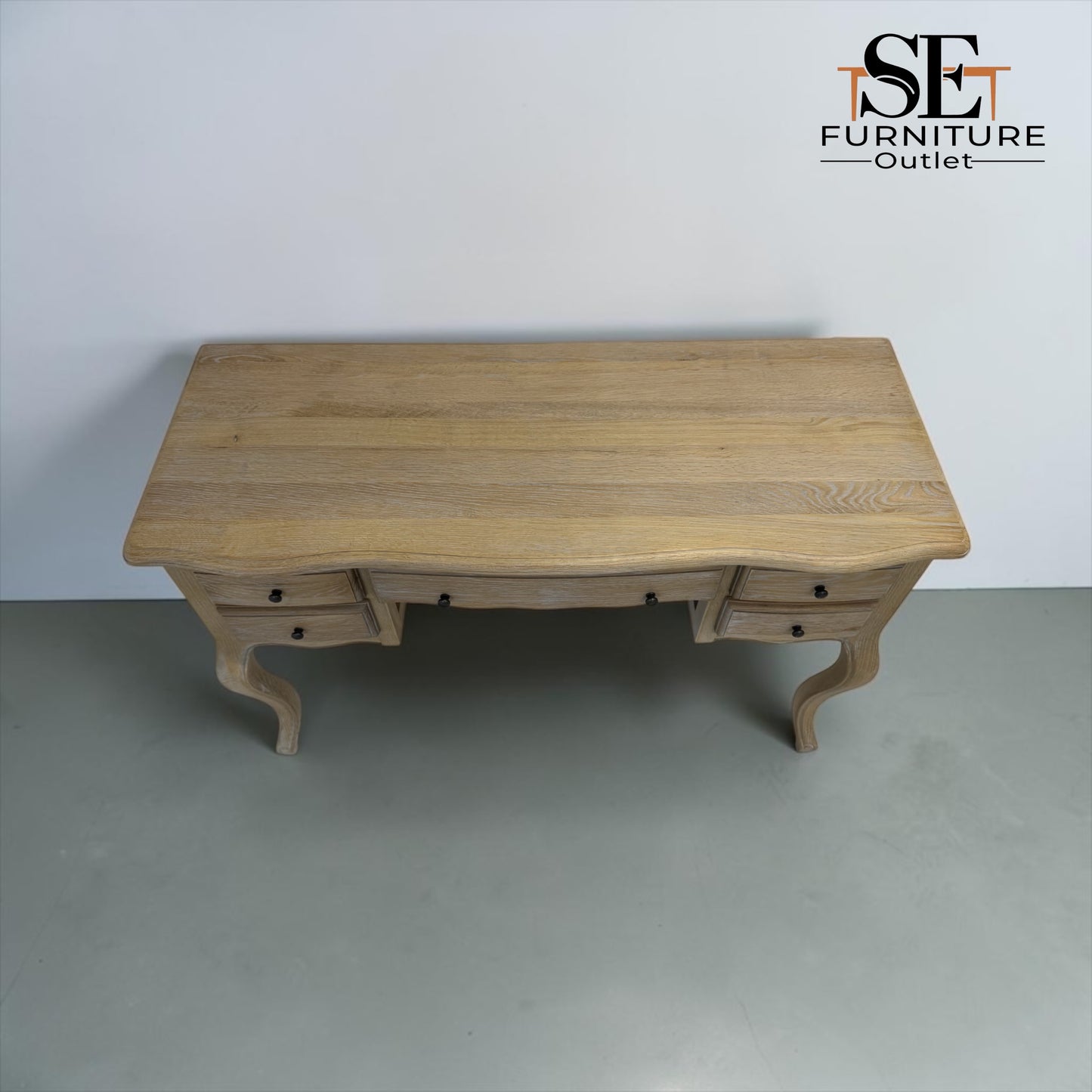 Grey-toned Limewashed Finish Solid Oak & High-Quality Oak Veneer Dressing Table, Camille Range RRP £799