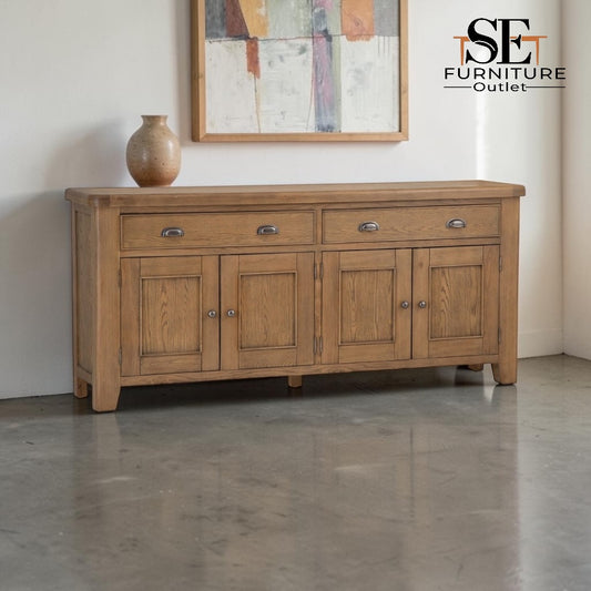 Smoked Oak 4-Door Sideboard with Chunky Oak Tops and Rounded Corners