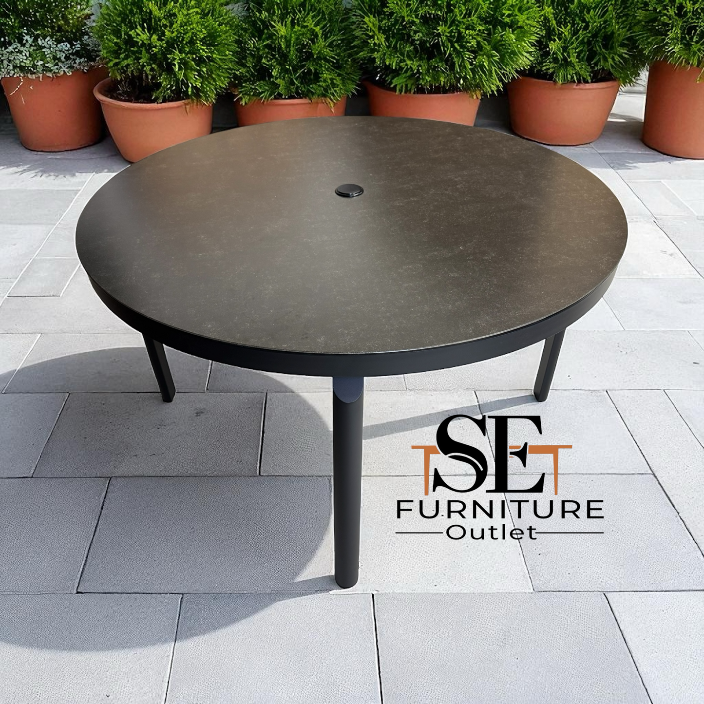 Moda Furnishings Premium Quality Aluminum 6 Seater Large Round Table with Glass Top, RRP £699