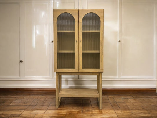 Solid Hardwood Display/Drinks Cabinet with Glass Panel Doors (No Veneer, MDF Or Chipboard Used)
