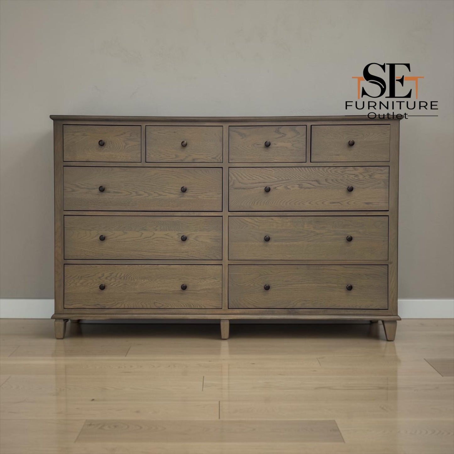 Smoked Solid Oak & Oak Veneer 10 Drawer Chest, Bibury Smoked Oak Range, RRP £1300