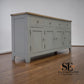 White Wax Finished Oak Top & Solid Wood Frames Extra Large Sideboard, Chester Dove Grey Range RRP £899