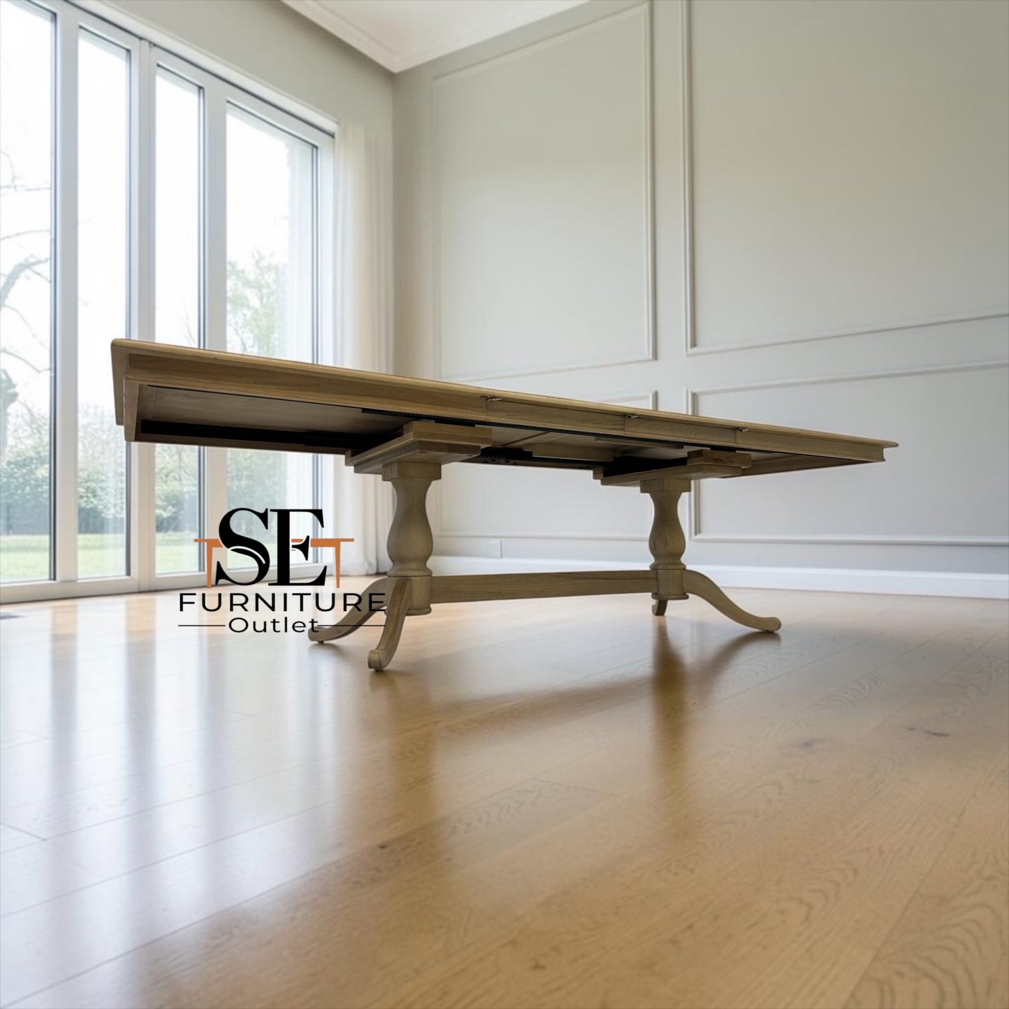 Solid Oak & Quality Oak Veneer 6-10 Seater Extending Dining Table with Limewashed Finish, Camille Range RRP £1500