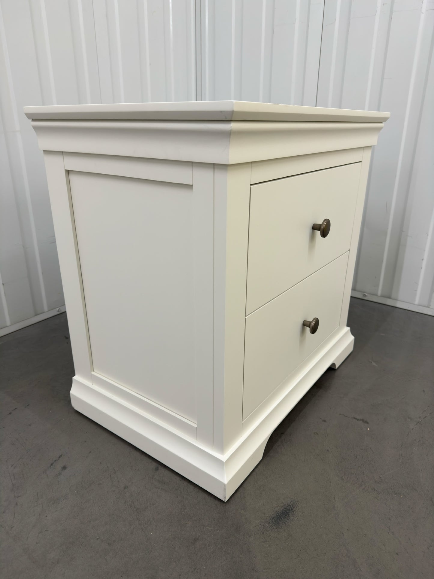 Solid Wood Frame & Warm White Painted 2 Large Drawer Bedside Table RRP £275