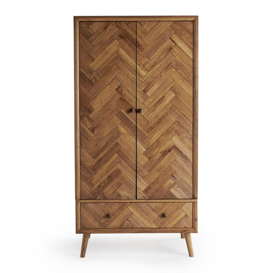 Oak Furnitureland Brushed & Glazed Solid Oak Double Wardrobe Parquet Range RRP £949