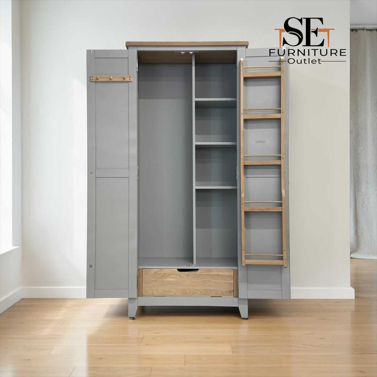Solid Oak Top & Solid Wood Frames Utility Cupboard from the Chester Dove Grey Range RRP £1099
