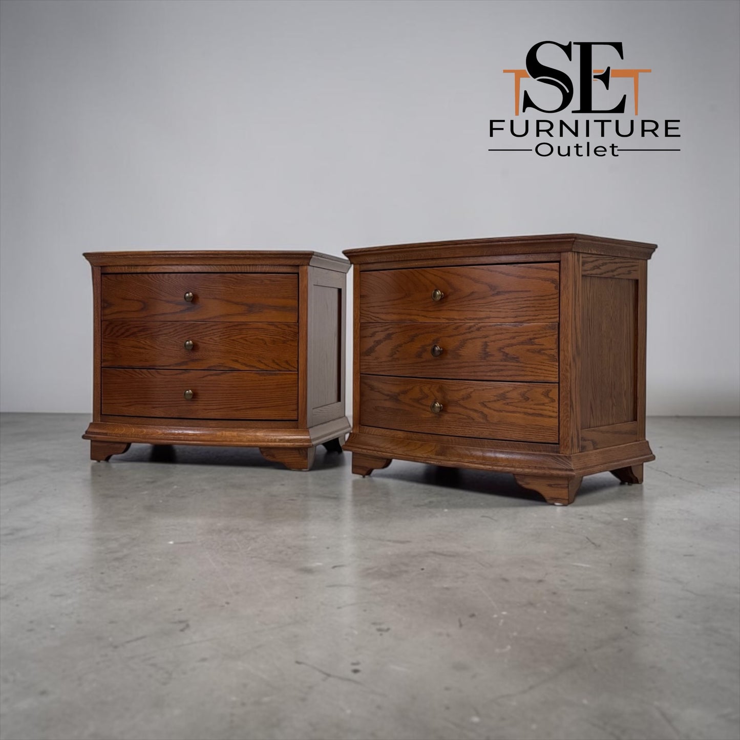 Set of 2 Solid Oak & Quality Oak Veneer Wide Bedside Tables from the Winchcombe Dark Oak Range, RRP £998