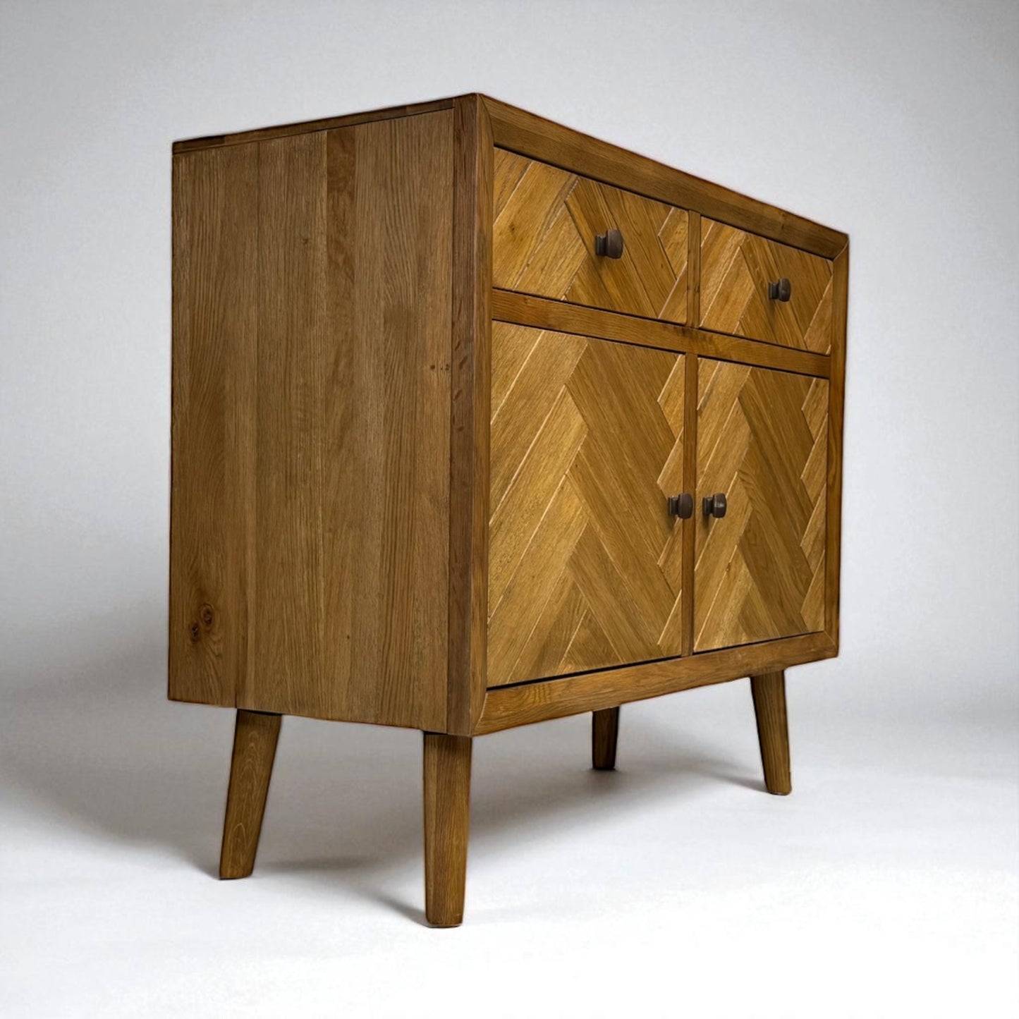 Brushed & Glazed Solid Oak Small Sideboard Parquet Range From Oak Furnitureland RRP £569