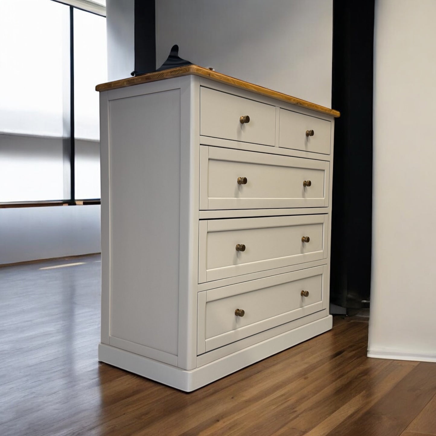 Natural Solid Oak & Painted 5 Drawer Chest of Drawers, Henley Range From Oak Furnitureland RRP £629