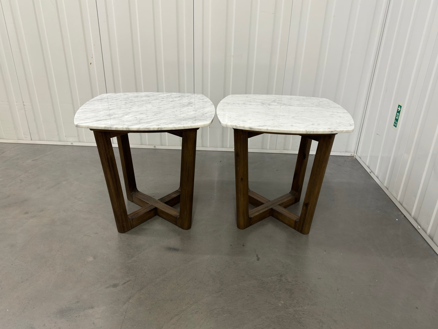 Oak Furnitureland Solid Acacia & Luxury Italian Carrara Marble Top Side Tables RRP £458