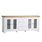 White Washed Oak Top & White Painted 4-Door Sideboard with Glass Doors and Glass Shelves