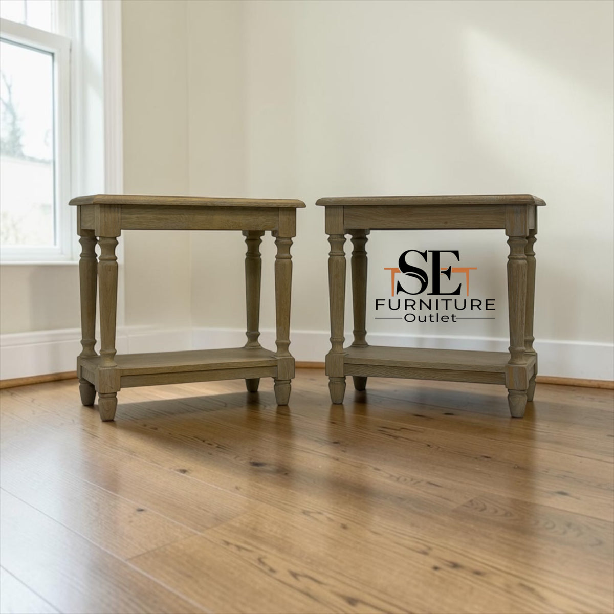 Set of 2 Grey-toned Limewashed Finish Solid Oak Sofa Tables from the Camille Range RRP £500