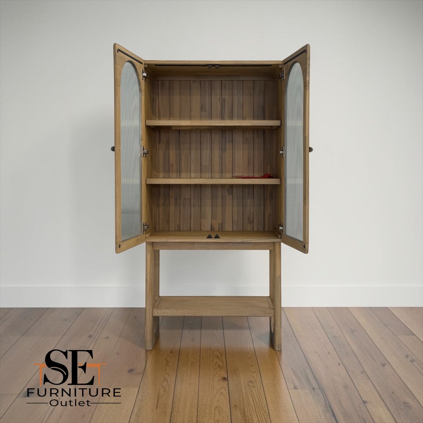 Solid Acacia Wood Display/Drinks Cabinet with Glass Panel Doors From Oak Furnitureland