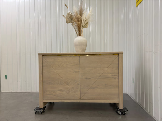 Oak Furnitureland Solid Washed Oak Small Sideboard with Brass Coloured Accent RRP £649