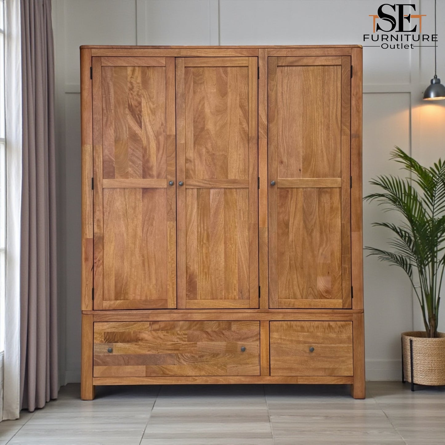 Natural Solid Mango Wood Triple Wardrobe Noah Range From Oak Furnitureland RRP £1699