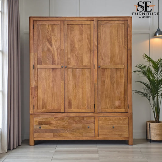 Natural Solid Mango Wood Triple Wardrobe Noah Range From Oak Furnitureland RRP £1699