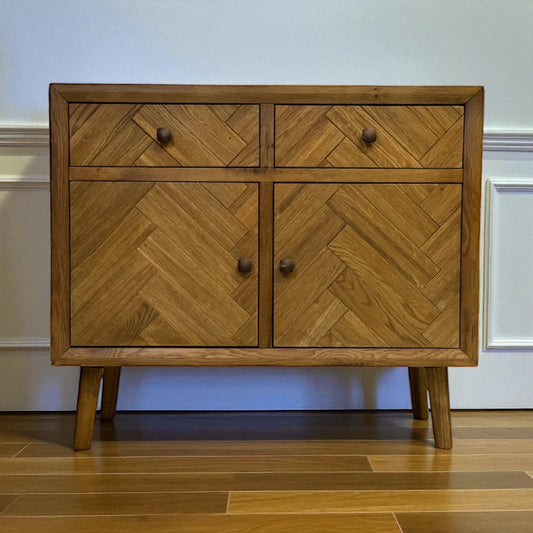 Brushed & Glazed Solid Oak Small Sideboard Parquet Range From Oak Furnitureland RRP £569