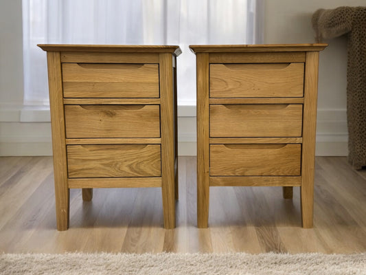 Oak Furnitureland Solid Oak 3 Drawer Bedside Tables Copenhagen Range RRP £538