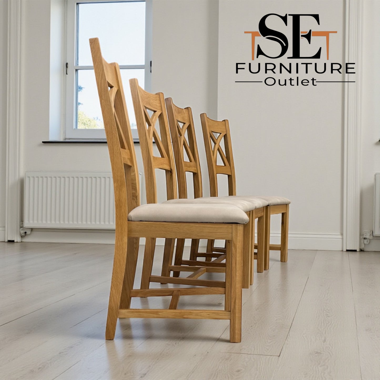 Set of 4 Natural Oak Dining Chairs, Cross Back Range From Oak Furnitureland RRP £200 Each