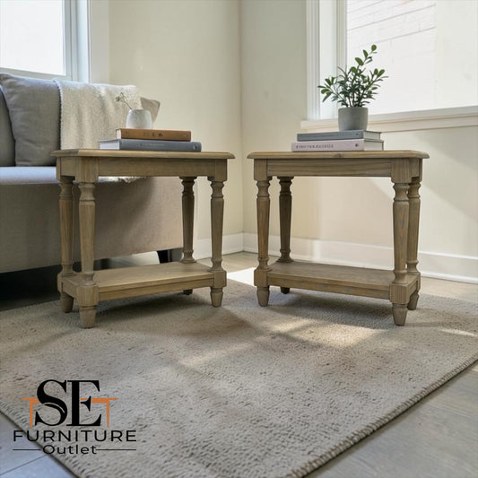 Set of 2 Solid Oak Frame Limewashed Finish Sofa Tables from the Camille Range RRP £500