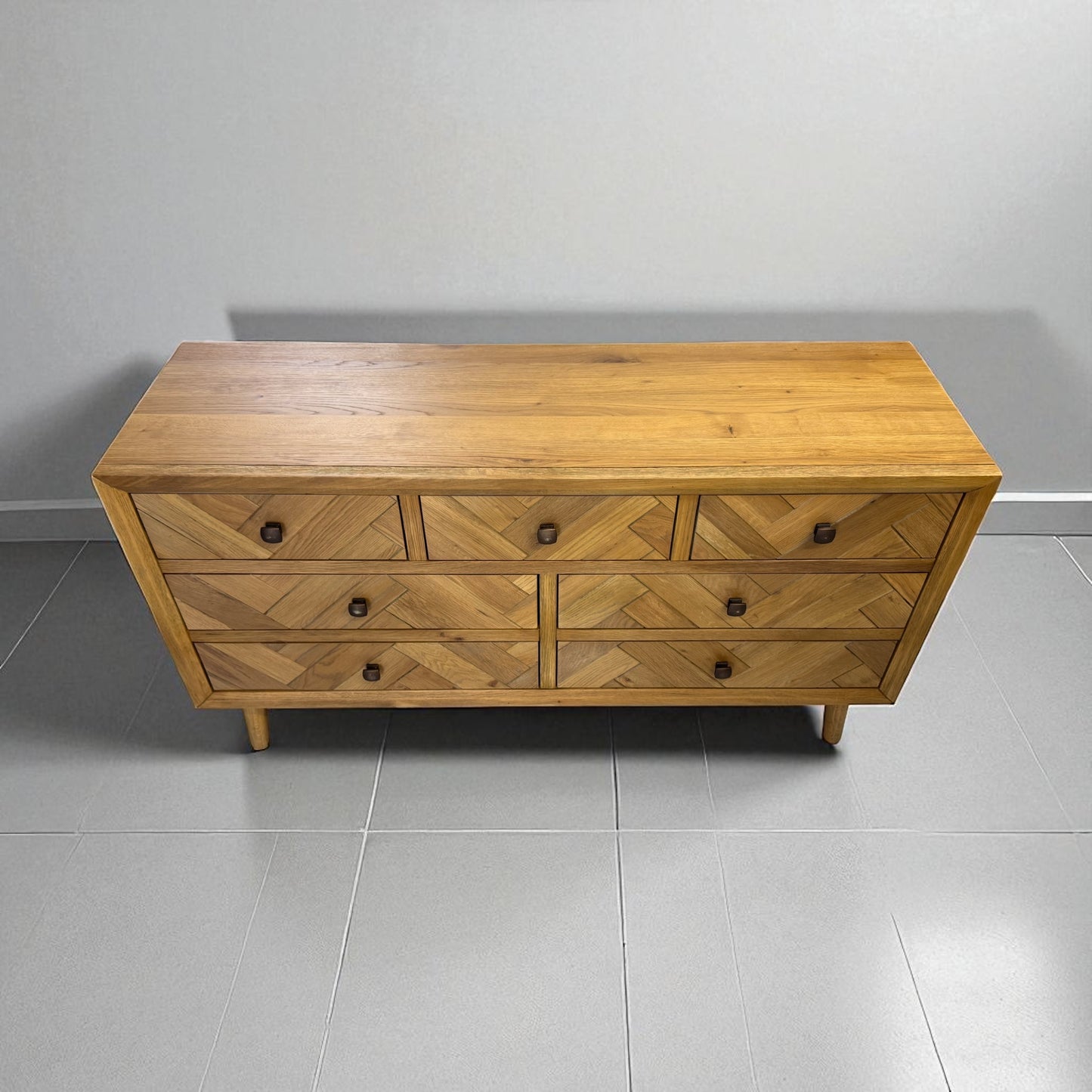 Brushed & Glazed Solid Oak 7 Drawer Chest Parquet Range From Oak Furnitureland RRP £699